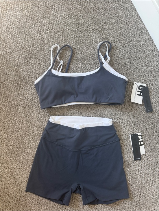 Goldhinge Other - Goldhinge Navy and White Sport Bra with High-Waist Shorts